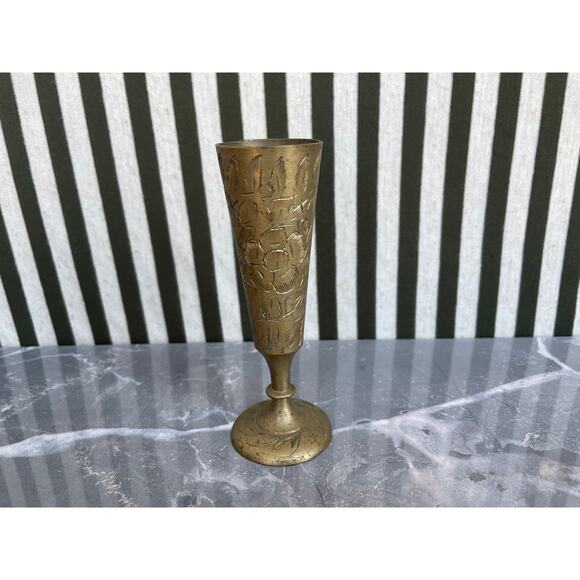 Vintage Brass Floral Bud Vase - Picture 2 of 7